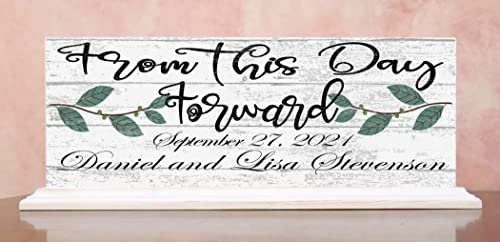 Custom Wedding Gift or Anniversary Family Established Sign Name & Est. Date for Mantel or Shelf - Solid Wood - 16.5in x 6.25in x 3in (From This Day Forward)