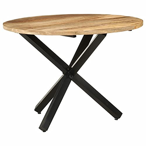 Gecheer Esstisch Küchentisch Holztisch Esszimmertisch für 4 Personen Tisch Kaffeetisch Wohnzimmer, Esszimmer, Rund 100x100x75 cm Raues Mangoholz