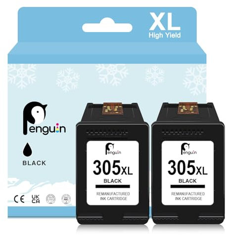 Penguin 305XL Schwarz Druckerpatronen für HP Envy 6020e Patronen für Envy 6000e 6010e 6022e 6030e 6032e für Envy Pro 6400 6420 6422 6430 6432 für HP 305 Druckerpatronen XL(2 Schwarz)