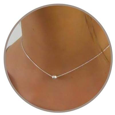 Annika Bella Choker Necklace, 925 Sterling Silver Chain, Necklaces for Women, Bead Pendant Chain, Gift for Her, Dainty Everyday Jewelry.