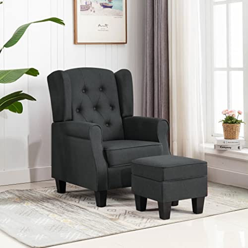 Hommdiy Sessel mit Fußhocker Fernsehsessel Relaxsessel TV Ruhesessel Polstersessel Loungesessel Armsessel Dunkelgrau Stoff