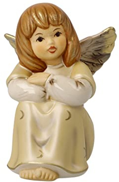 Goebel Himmelsboten Engelfigur, Verträumtes Engelchen in der Farbe Champagner aus Steingut, 41-658-07-1