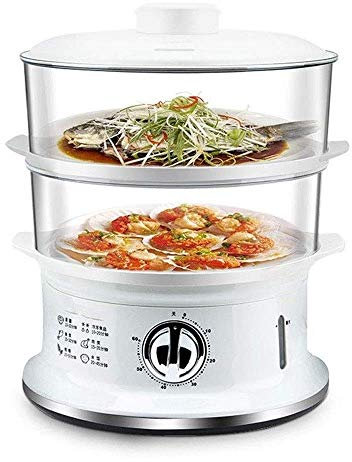 REJOON Vaporiera elettrica for Alimenti, piroscafo for Verdure, cestelli impilabili a Due Piani con Timer
