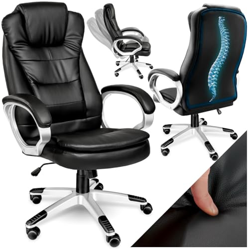 tectake® Chaise de Bureau Chaise Gaming Fauteuil de Bureau Fauteuil pivotant Design, Siege Ergonomique, Fauteuil avec Accoudoirs, Appui-tête rembourré, Hauteur réglable, Roulette Teletravail