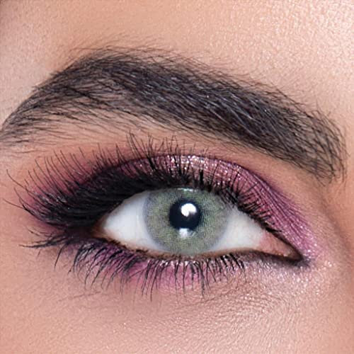 LA' BELLA farbige Kontaktlinsen EMERALD (Dioptrien -0.00) – MILANO SERIE, stark deckende Monatslinsen für 3 Monate, Helle Grün-Graue Farblinsen, perfekt für dunkle Augen