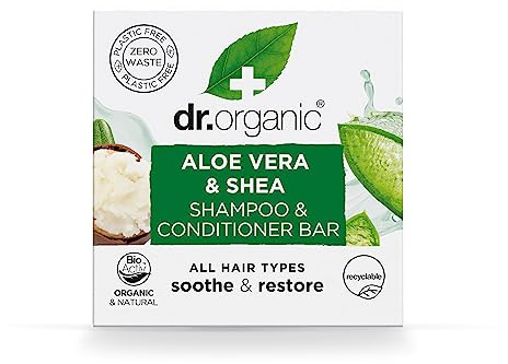 Dr Organic Aloe Vera & Shea Shampoo Bar, Soothing, All Hair Types, Plastic Free, Solid Shampoo Bar, Natural, Vegan, Cruelty-Free,75g