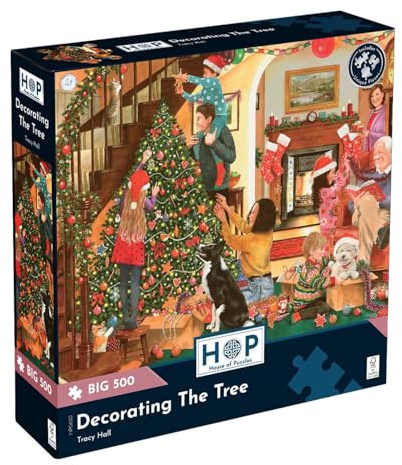 The House of Puzzles - Decorating The Tree Jigsaw - Big 500 Piece Jigsaws For Adults, Extra Large Pieces, Artist Illustrated, Scenic Landscape, Deluxe Puzzle Gifts