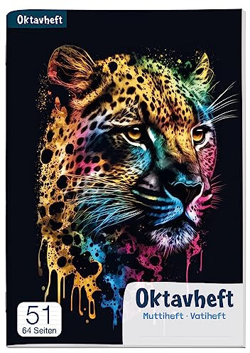 Häfft Schulstuff Oktavheft A6 Gepard liniert, Schulmitteilungsbuch 64 Seiten mit Stundenplan - nachhaltig & klimafreundlich
