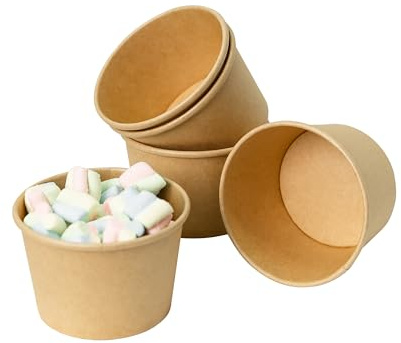 ECOPICNIC Gobelet à glace jetable 350 ml | Lot de 50 pièces Bol à soupe jetable, vaisselle jetable, gobelets en carton kraft pour aliments, pot jetable pour desserts, salades, apéritifs