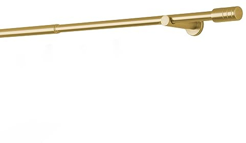 metablo Gardinenstange ausziehbar 1-Lauf Wandmontage Vorhangstange Fenster, Teleskopgarnitur inklusive Träger und Endstücke Komplettgarnitur 16/19mm Gold 210-400 cm