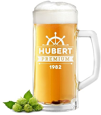 Bierseidel 0,5 Liter mit personalisierter Gravur - Bier Geschenk für Papa - Männergeschenk zum Geburtstag - spülmaschinenfestes Bierglas mit Füllstrich - made in Germany - Motiv Steuerrad