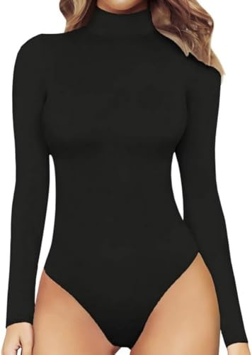 KBRPEY Body Donna Maniche Lunghe Collo Alto Bodysuit Elegante Aderente Tops Morbida Basic T-Shirt Casuale Elasticizzato Tinta Unita Tuta Jumpsuits