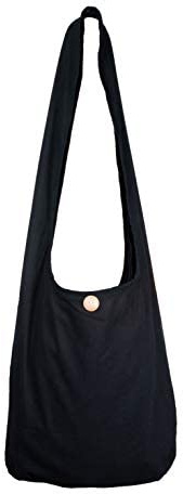CCcollections slingväska bomull 40 tryck män eller kvinnor crossbody-väska stor BOHO hippie hobo-handväska, (Enkel-svart)