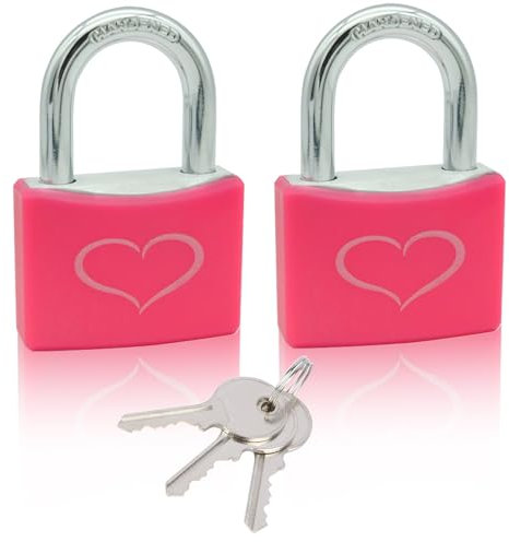Fuaxat Confezione da 2 serrature in alluminio con 3 chiavi, lucchetto rosa con corpo largo 40 mm, lucchetto con chiave uguale per capannoni, armadietti scolastici, palestre, recinzioni, cassette degli