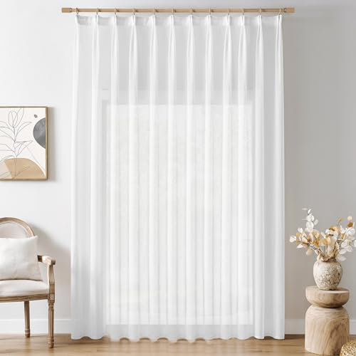 Softalker Gardinen mit Kräuselband Weiss Vorhang Extra Breite 300 cm Vorhänge Raumtrenner Stores Gardine 240 cm Hoch Fertigvorhänge Wohnzimmer für Schienensystem, 1 STK