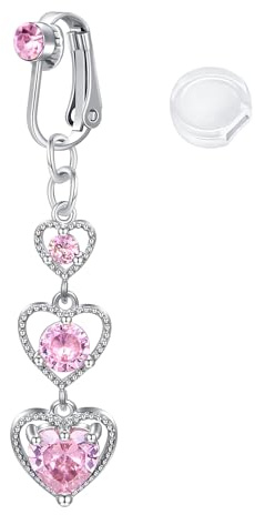 Briana Williams Faux Percing au Nombril Clip Fake Anneaux Ventre avec Pendentif Pas de Piercing Zircon Rose