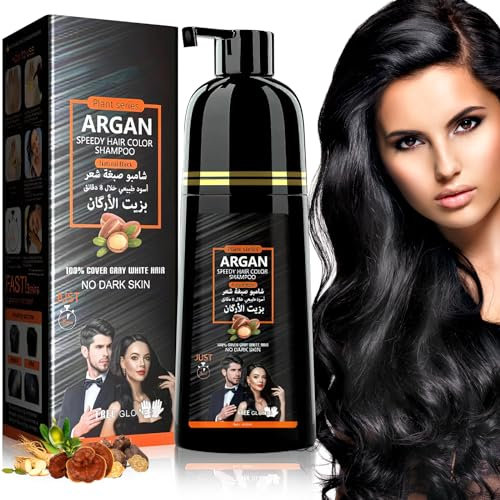 Shampoing colorant noir, 3 en 1 shampooing teinture cheveux instantanée, Shampooing pour cheveux noirs pour couvrir les cheveux gris, shampooing cheveux colorés pour Hommes Femmes, 420ML