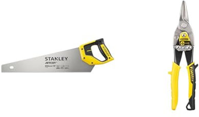 Stanley 2-15-595 Scie Égoïne JetCut Coupe Fine 450 mm Fabriquée en France - 11 dents/Pouce & FATMAX Cisaille Aviation Tête Droite Acier Forgé Chromé Double Action de Pivot
