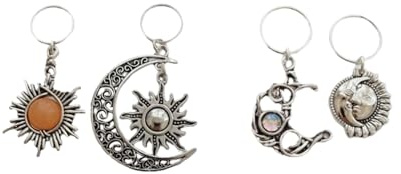 4pcs Sun and Moon Charm Hair Jewelry for Women Braids, Moonstone Pendant Dreadlocks Decorations Rings Clip, Boho Style Braids Hair Cuffs Accessories, Antique silver