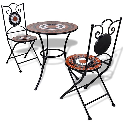 WEMYUFURN 3-TLG. Bistro-Set Keramikfliese Terrakotta/Weiß, Outdoor-Sitzgruppe, Terrassen-Lounge-Set, Garten-Couchgarnitur - Wetterbeständig, Komfortabel - für Terrasse, Garten und Balkon