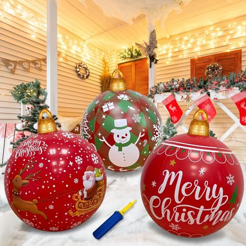 3 pezzi 60CM Palline di Natale Gonfiabili, Natalizie Grandi Palline Natalizie per Esterni Decorazione Natalizia per Natale Giardino Cortile Decorazione Esterna