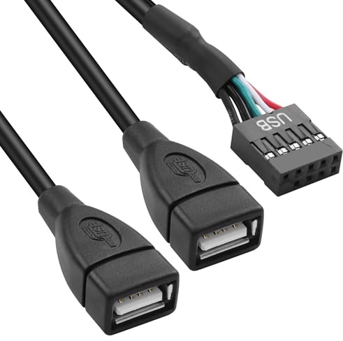 MEIRIYFA Motherboard 9Pin 10Pin to Dual USB 2.0 Female Adapter Cable, Header 9Pin USB Female to Dual USB 2.0 Type A Female Extension Splitter Cable (16cm)