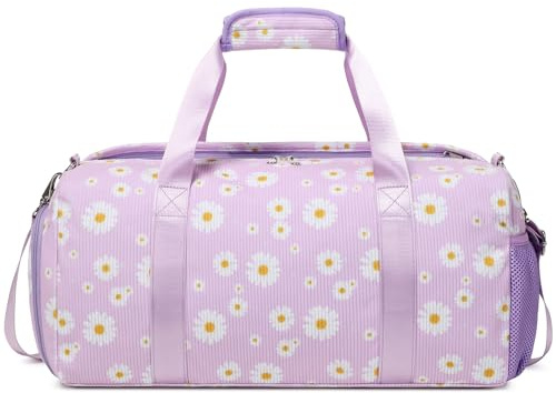Sac de Sport Enfant Fille - Sac Gymnastique et Danse de Ballet en Velours Côtelé Marguerite - Sac Voyage avec Compartiment à Chaussures et Poche Humide
