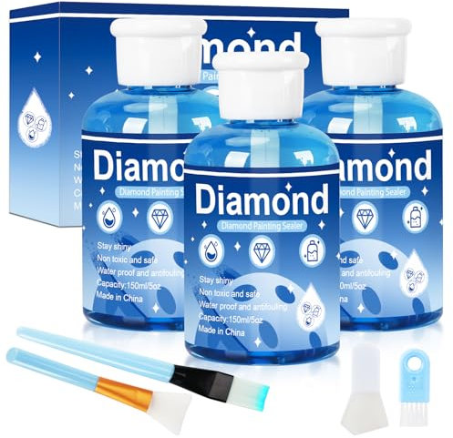 TOSUTO 3Pcs Diamond Painting Versiegelung 150ML, Kleber, Zubehör, Durchsichtig Mit Bürste, Für Strahlend Glitzernde Bilder Und Schutz