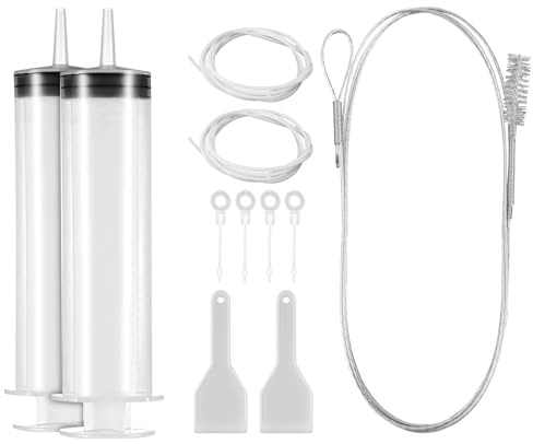 MAMIELIZ 12 Stück Kühlschrank Reinigungsset, Kühlschrank Abfluss Reinigung, Kühlschrank Abflussloch Reinigungs set mit Kühlschrank Bürste, Schlauch, Spritze, Enteisungsschaufeln, Kolben