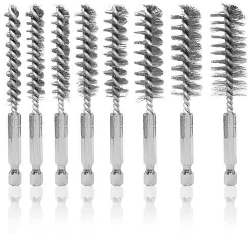 GYSRXS Drahtbürste Bohrmaschine 8 Größen Zylinder Drahtbürsten mit 1/4 Zoll Sechskantgriff Heizkesselbürste für Bohrmaschine Polier Schleifen Reinigung,Edelstahl(Silber)