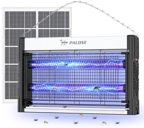 PALONE Lampe Anti Moustique Solaire 4000V 3600mAh USB, Lampe Anti Mouche Rechargeable avec Panneau Solaire, Tue Mouche Electrique avec UV LED, pour Jardin, Terrasse, Camping, Maison