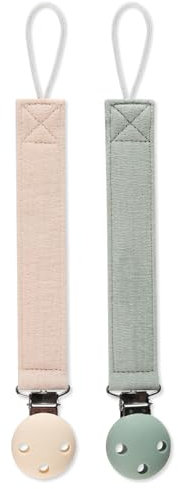 meanus Schnullerkette, Schnullerhalter aus Baumwolleband und silikon clip for Mädchen und Jungs, Baby Schnullerkette Clip Geschenk zum Baby, BPA-frei, 2er-Pack (Moody Blue+Milk White)