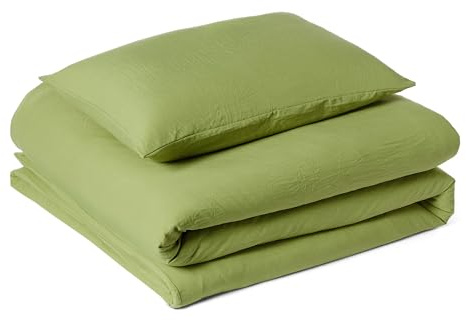 Amazon Basics Juego de Funda Nórdica Cama 80/90 de Microfibra Prelavada, Extra Suave con Efecto Arrugado Natural, Funda de edredón 135 x 200 cm y 1 Funda de Almohada 50 x 80 cm, Verde