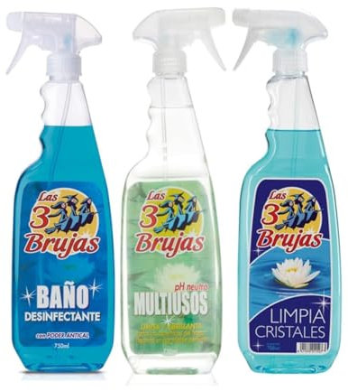 Las 3 Witches Spanish Cleaning Spray Bundle (3 x 750ml) Glass Cleaner, Bathroom, Multisurface