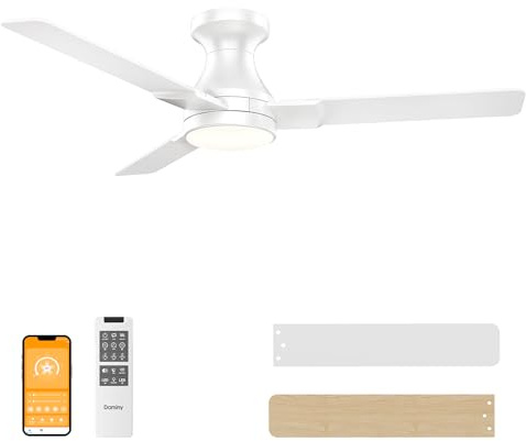 DAMINY 42 inch Ceiling Fans with Lights,3 Blades,6CCT, Low Profile Ceiling Fan with Light and Remote Control,Ceiling Fan for Bedroom, Kitchen,Indoor/Outdoor Use,Flush Mount-White
