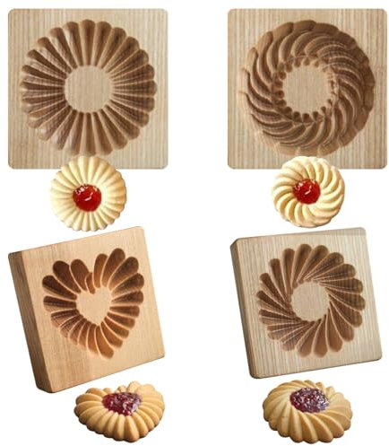 Timbrati per biscotti, stampi per biscotti in legno 4 pezzi 4pcs 3D a forma di fiori 4x4in timbri di rilascio facili non acconciabili cottura riutilizzabile per la festa