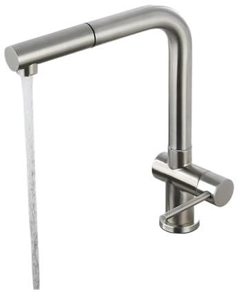 Wasserhahn Küche, Küchenwaschtischarmaturen, Edelstahlmaterial, nur kaltes Wasser, Einzelgriff, herunterziehbare Schläuche, 360-Grad-Drehung für Bad, Küche