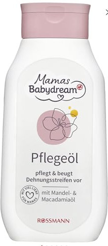 Mama Babydream Pflegeöl mit Mandel- und Macadamiaöl, Dehnungsstreifen-Vorbeugung