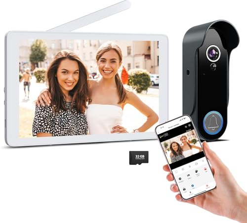 Wireless Doorbell Camera with 8 Screen Monitor Smart Video Doorbell Intercom System 1080P WiFi Door Bell Phone with Motion Detection, Night Vision, 2 Way Audio, Local Storage No Monthly Fee, Tuya App
