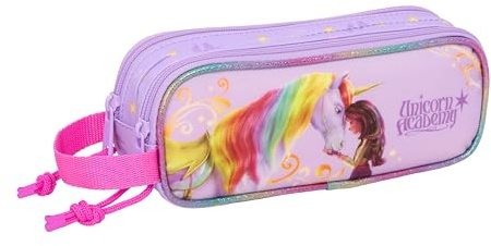 safta Unicorn Academy Federmäppchen für Kinder, ideal für Kinder im Schulalter, bequem und vielseitig, Qualität und Widerstandsfähigkeit, 21 x 6 x 8 cm, Lila, M, Lässig