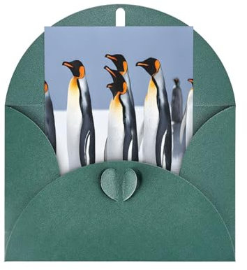 Pinguin-Druck, hochwertige Perlglanz-Grußkarten mit dunkelgrünen Umschlägen, schimmernde Geburtstags-, Weihnachts- und Hochzeitskarten, innen blanko.
