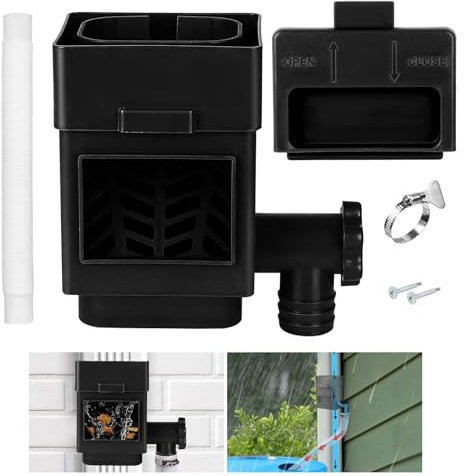 Rainwater Diverter Kit, Downspout Diverter, Rain Barrel Diverter Kit with Adjustable Valve and Filter, Rain Diverter Kit Fits for 2x3 or 3x4 Inch Standard Downspouts (Black)
