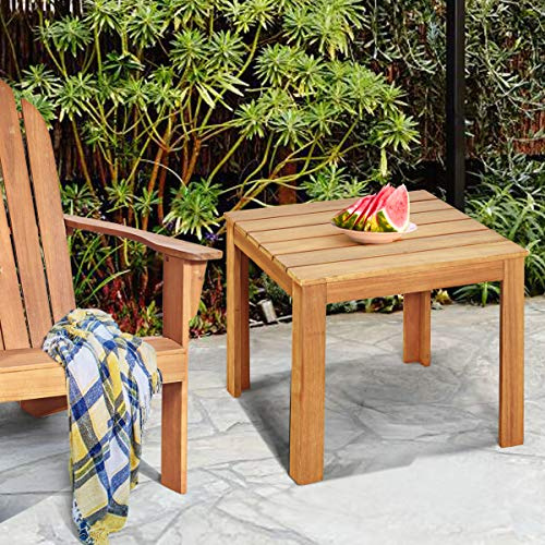 GOPLUS Table de Jardin en Bois, Table Pliante Exterieur avec Finition Huile, Plateau Charge 75KG à Latte, Fixation Robuste, Idéal pour Patio Balcon Terrasse Piscine, Naturel (Carrée,45x45x41CM)