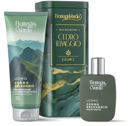 Bottega Verde - Cofanetto Regalo Uomo Cedro Selvaggio, con Shampodoccia 200 ml, Eau de Toilette 50 ml al Cedro, Fragranza di Legni Nobili e Spezie, Idea Regalo