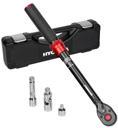 HYCHIKA - Llave dinamométrica de 3/8 pulgadas, 10-60 Nm, ± 2% de precisión, 72 dientes, juego de llaves dinamométricas con adaptador de 3/8 a 1/4, junta universal, barra de extensión de 75 mm para