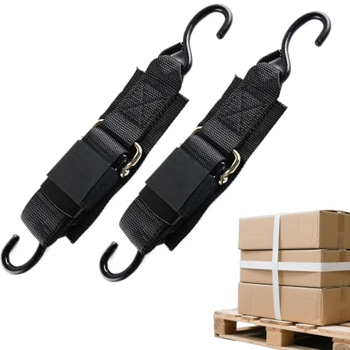Transport Safety Belts, Pack of 2 Robust Tie Down Straps - 4 Foot Ratchet Straps with S-Hooks for Motorcycle, Camping, Boat, Truck, Roof Rack, Kayak