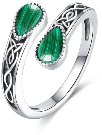 Malachite Ring 925 Sterling Silver Celtic Spoon Ring Adjustable Open Vintage Jewelry Gifts for Women