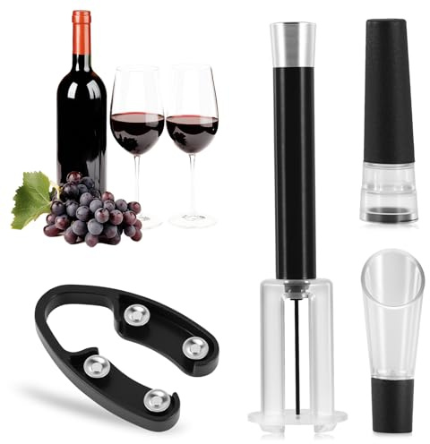 Air Pressure Pump Wine Opener, Professional Wine Bottle Opener, Fast Corkscrew Bottle Opener Cork Removal with Aerator Pourer, Vacuum Stopper, Foil Cutter, Gift for Wine Lover Party Wedding (Black)