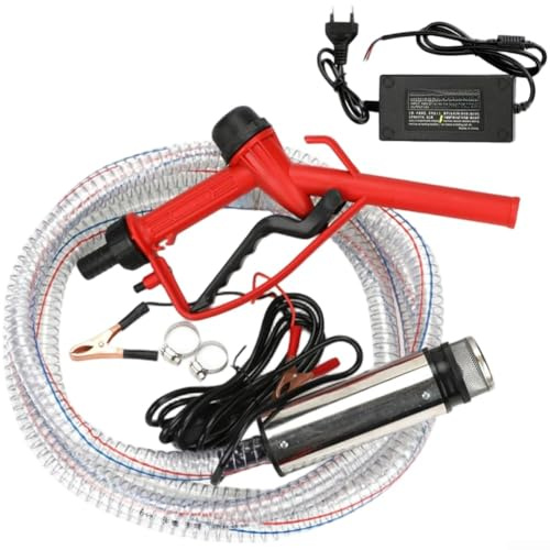 Bomba sumergible de agua de aceite de 12 V, 24 V, 220 V, con carcasa de acero inoxidable de 51 mm y manguera de 4 metros diseñada para bombeo de diésel y combustible (plata 220 V)