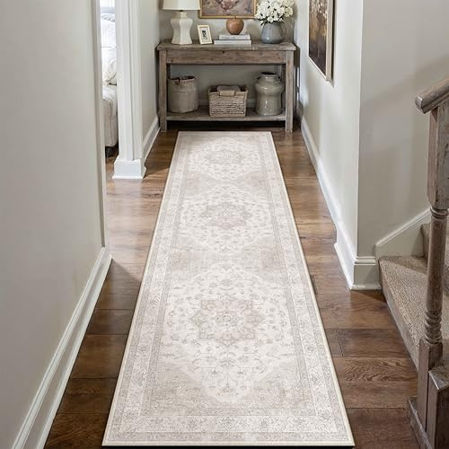 PureCozy Taupe Vintage Vardagsrum Matta 80x300cm Tvättbar Mattor | Halkfri,Sovrumsmatta Stor Rug,Sovrum,Kort Lugg Carpet,Matsal Rugs,Kontor Carpet,Barnrum,Inomhusbruk Golvmatta